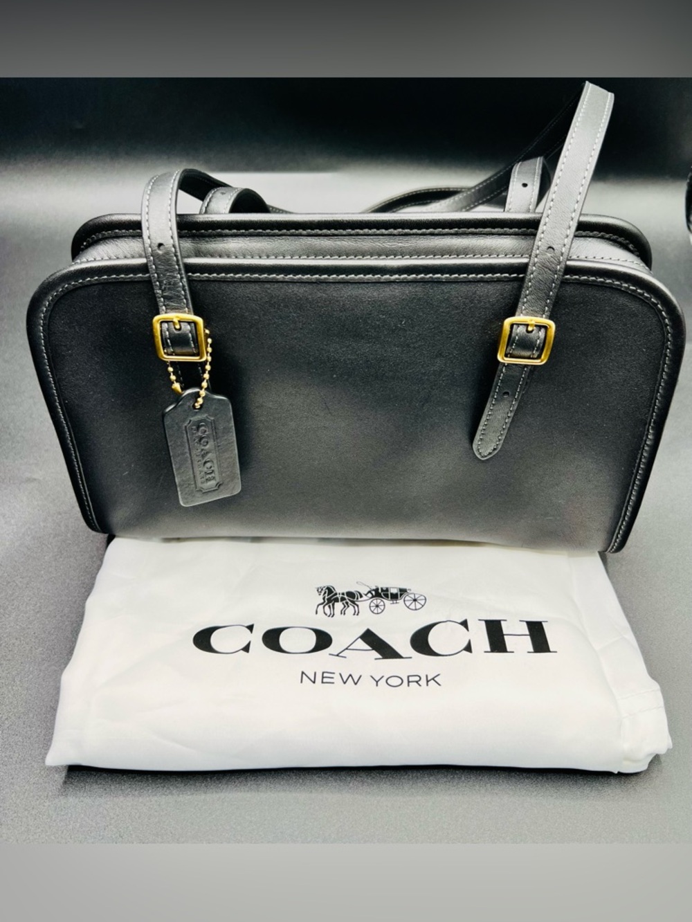 COACH Swing Zip Satchel Bag in Black Leather with Gold Tone Hardware - NWOT